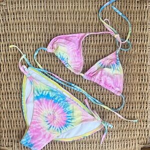 Billabong Pastel Tie-Dye Bikini in Pink, Blue, Yellow, Green
